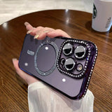 Pink diamond-edged anti-fall case for iPhone