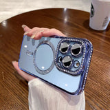 Pink diamond-edged anti-fall case for iPhone