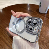 Pink diamond-edged anti-fall case for iPhone