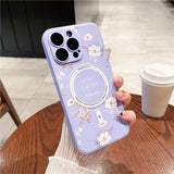 Flower Pattern Leather Magnetic Case For iPhone