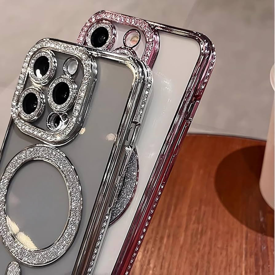 Pink diamond-edged anti-fall case for iPhone