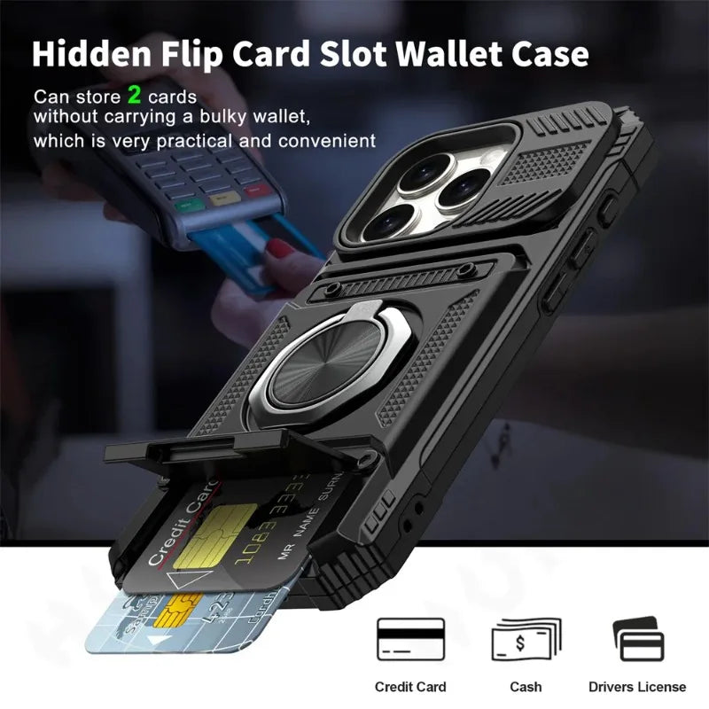 Heavy Duty Drop Protection Wallet Case For iPhone