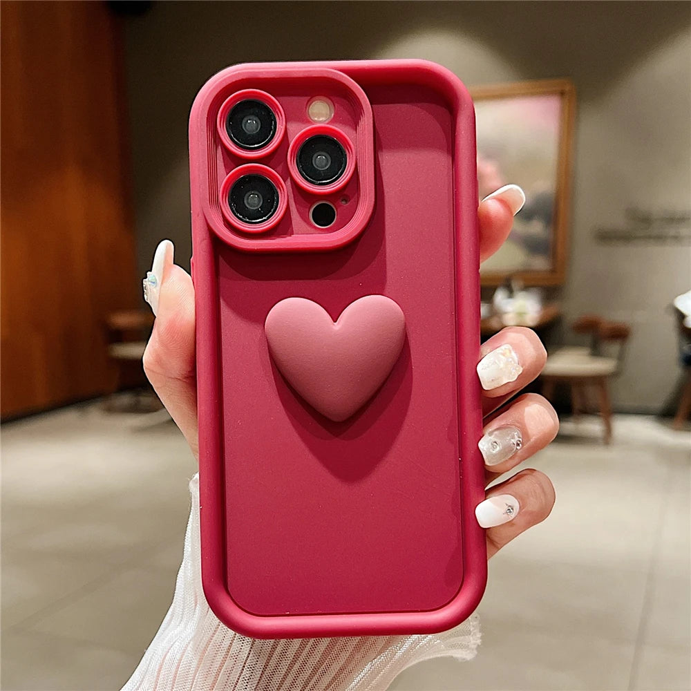 Cute 3D Love Heart Soft Liquid Silicone Case For iPhone