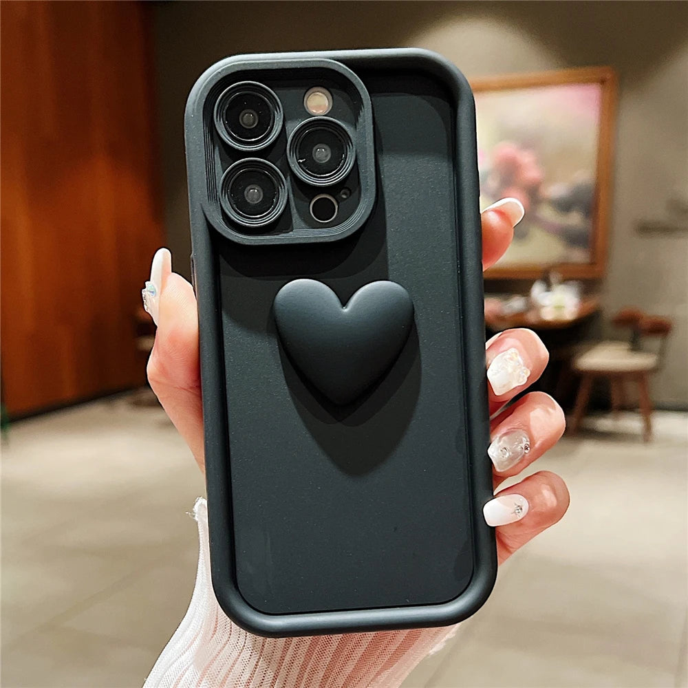 Cute 3D Love Heart Soft Liquid Silicone Case For iPhone