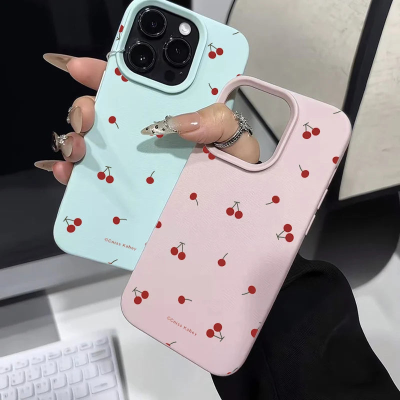 Cartoon Cherry Lichee Pattern Silicone Case for iPhone