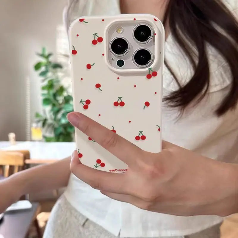 Cartoon Cherry Lichee Pattern Silicone Case for iPhone