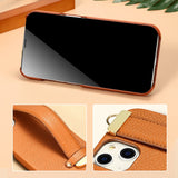 Litchi Genuine Leather Wrist Strap Stand Case For iPhone