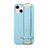 Litchi Genuine Leather Wrist Strap Stand Case For iPhone