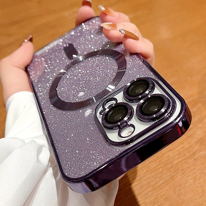 Magnetic Electroplate Soft Glitter Case For iPhone