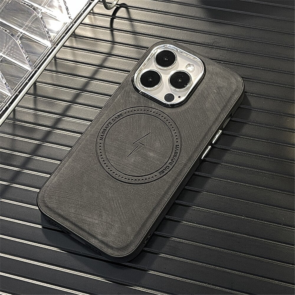 Leather Magnetic Microfiber Lining Case for iPhone