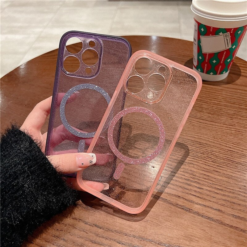 Transparent Glitter Magnetic Clear Case For iPhone