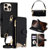 Flip-cover wrist strap crossbody case for iPhone