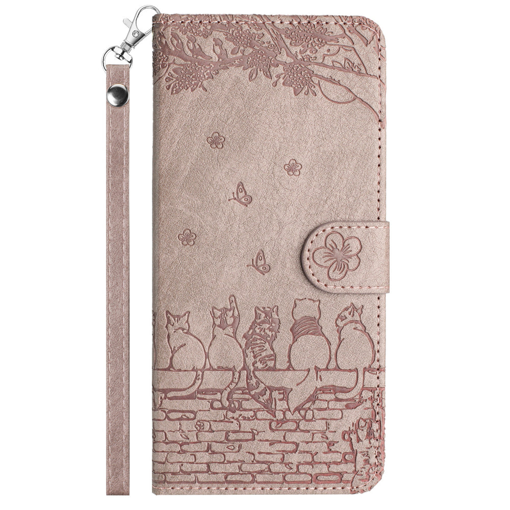 Solid color embossed cat card slot case for iPhone