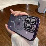 Pink diamond-edged anti-fall case for iPhone