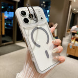 Dual-color lens bracket magnetic phone case for iPhone