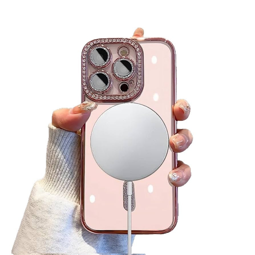 Pink diamond-edged anti-fall case for iPhone