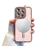 Pink diamond-edged anti-fall case for iPhone