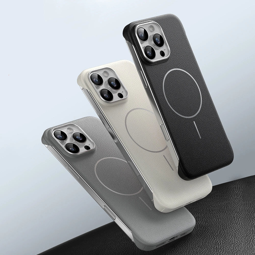 Ultra-thin magnetic borderless leather case for iPhone