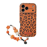 Lanyard Creative Orange-Background Leopard Print Case For iPhone