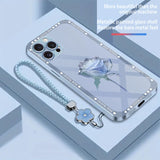 Ice Rose Glass Case With Lanyard for iPhone