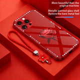 Ice Rose Glass Case With Lanyard for iPhone