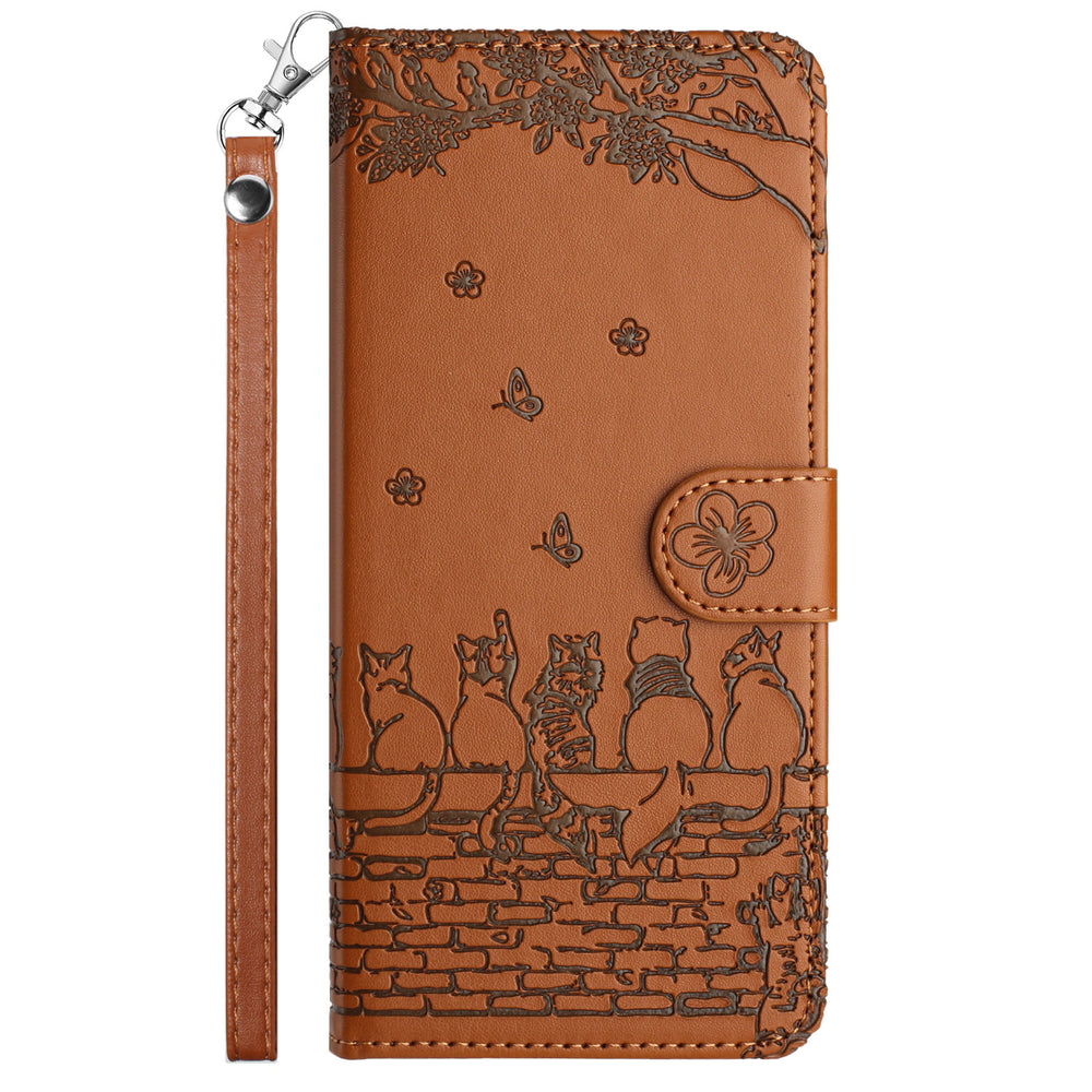 Solid color embossed cat card slot case for iPhone