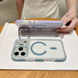 Dual-color lens bracket magnetic phone case for iPhone