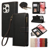 multi card zipper crossbody strap case for iPhone