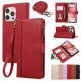 multi card zipper crossbody strap case for iPhone