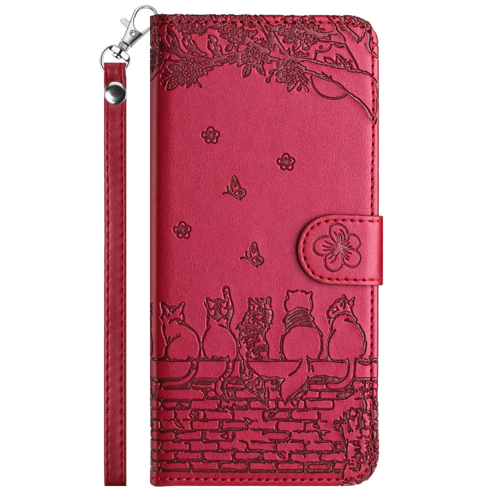 Solid color embossed cat card slot case for iPhone