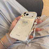Glitter hollow heart chain mobile phone case for iPhone