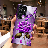 Rose & Butterfly Tempered Glass Case for Samsung