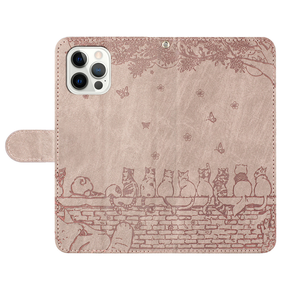 Solid color embossed cat card slot case for iPhone
