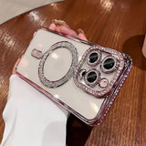 Pink diamond-edged anti-fall case for iPhone