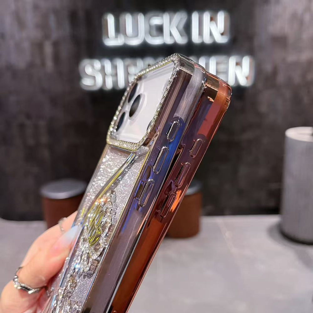 Sparkling Sand Butterfly Water Diamond Sparkling Powder Case for iPhone