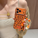 Lanyard Creative Orange-Background Leopard Print Case For iPhone