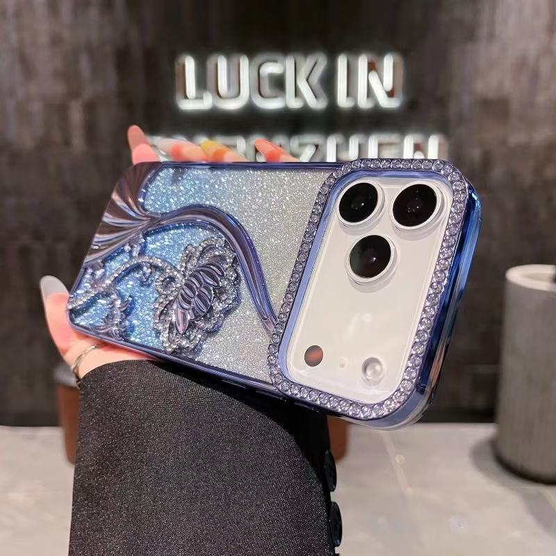 Sparkling Sand Butterfly Water Diamond Sparkling Powder Case for iPhone