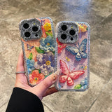 Oil painting style rhinestone butterfly case for iPhone