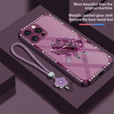 Ice Rose Glass Case With Lanyard for iPhone