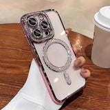 Pink diamond-edged anti-fall case for iPhone