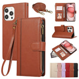 multi card zipper crossbody strap case for iPhone