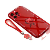 Ice Rose Glass Case With Lanyard for iPhone