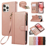 multi card zipper crossbody strap case for iPhone