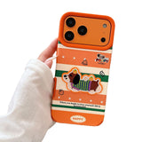 Large-hole orange embroidered dog case for iPhone