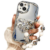 Love Heart Rhinestone Bracket Mirror Case for iPhone