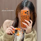 Lanyard Creative Orange-Background Leopard Print Case For iPhone