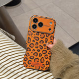 Lanyard Creative Orange-Background Leopard Print Case For iPhone