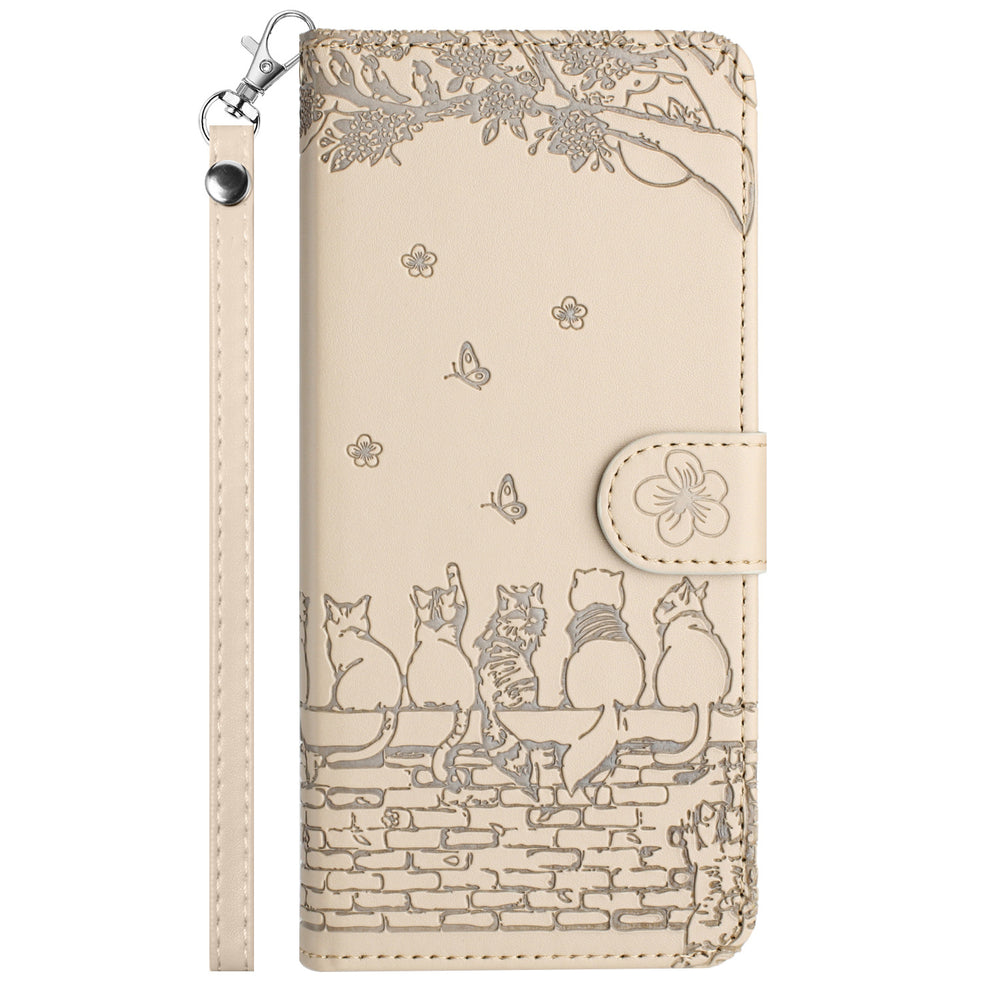 Solid color embossed cat card slot case for iPhone