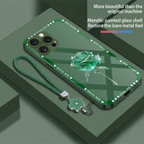 Lanyard Snow Rose Tempered Glass Case for iPhone
