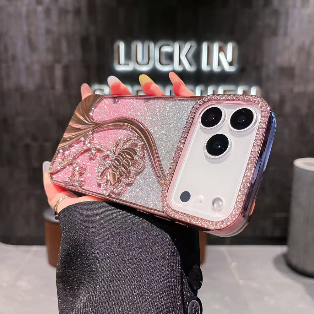 Sparkling Sand Butterfly Water Diamond Sparkling Powder Case for iPhone